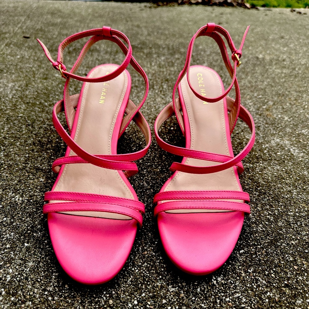 NWT Cole Haan sexy, pink, chunky healed, gold, accented, genuine leather, lacey